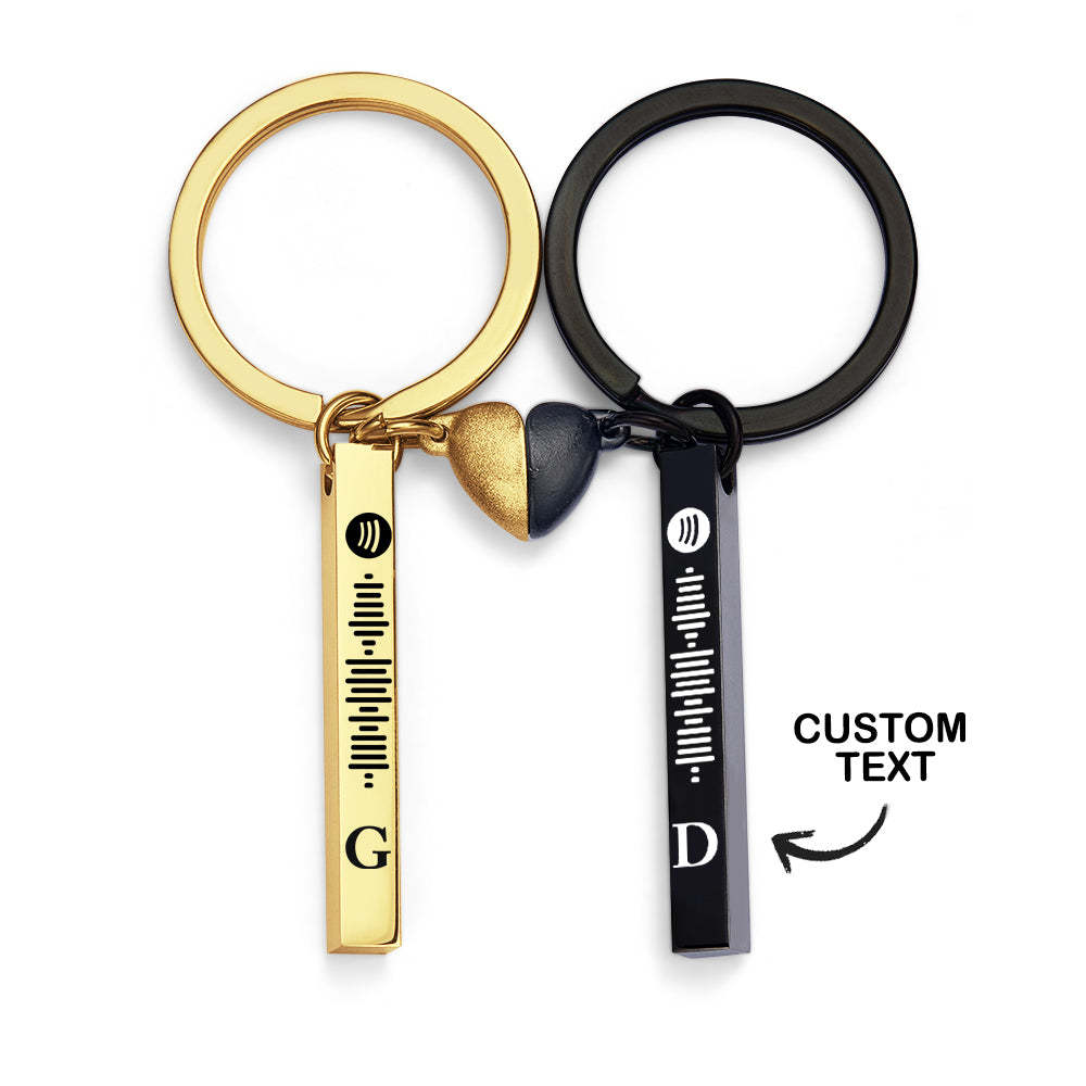 Set Magnet Heart Cute Custom Initial Keychain Spotify Music Keychain for Couple - mymoonlampau