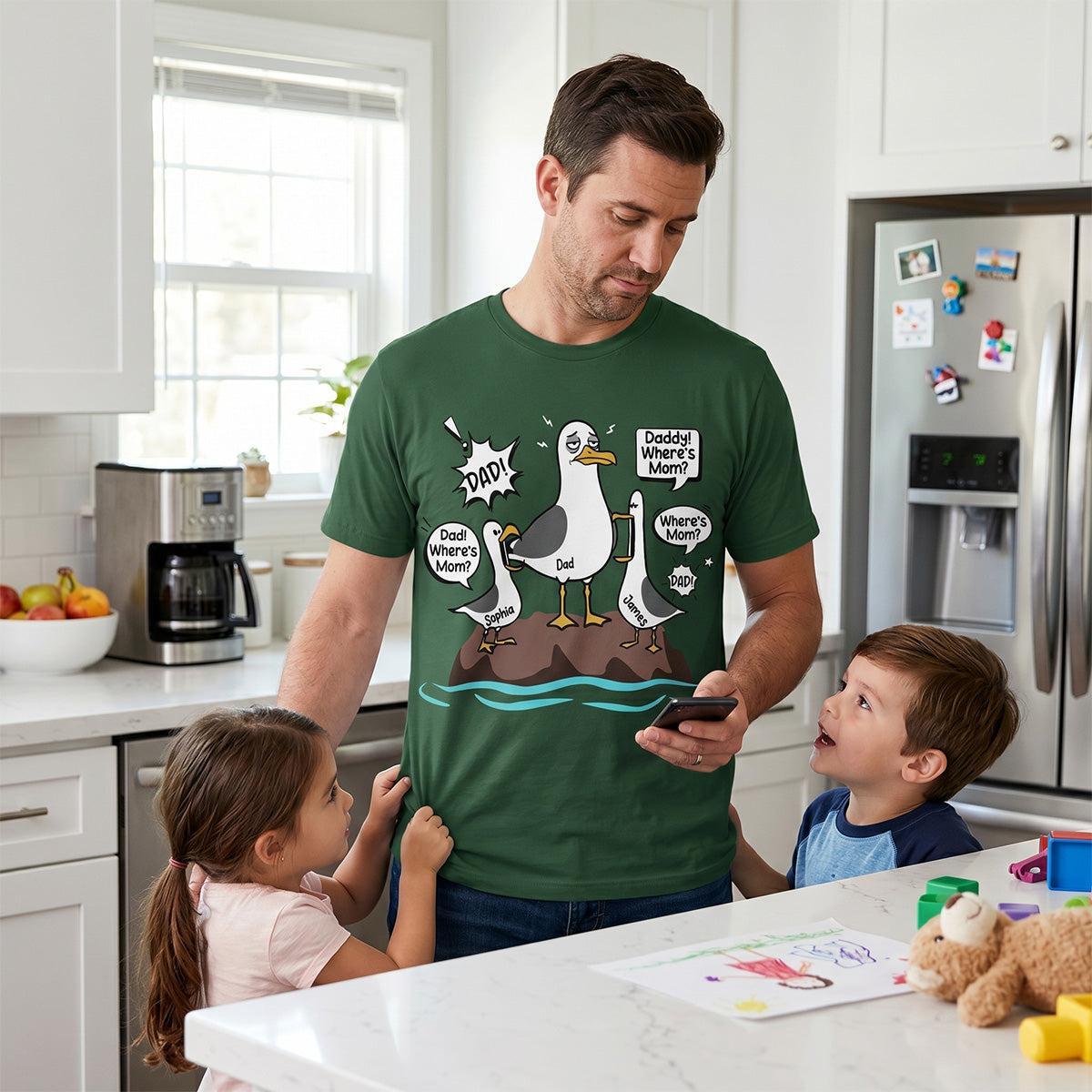 Seagull Dad! Dad! Dad! Custom Kid Name - Personalized Shirt - Funny Father's Day Gift For Dad, Husband - MyMoonLampAu