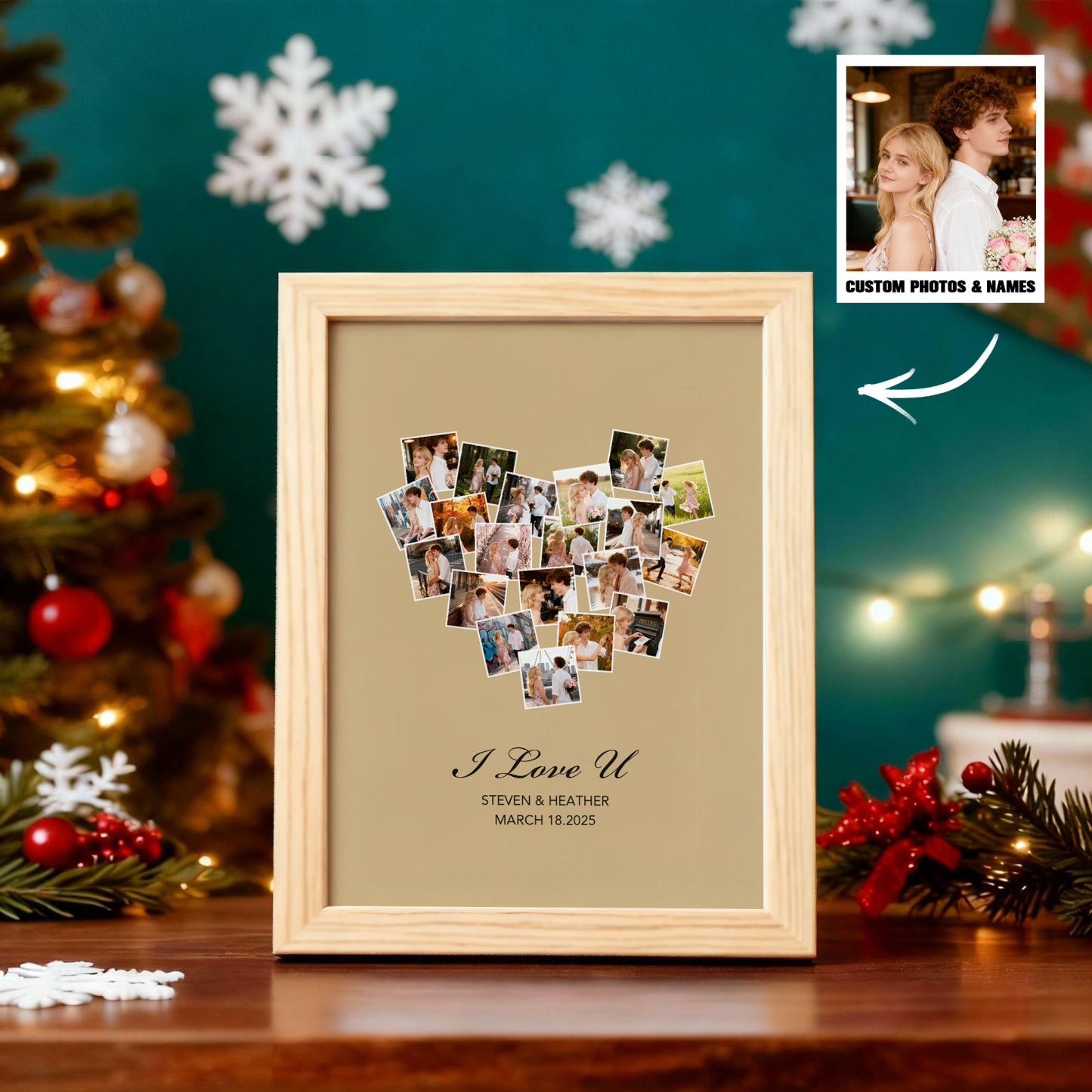 Christmas Gift Custom Photo Frame Valentine's Gift Personalized 20 Photos and Names Frame Anniversary Gift - MyMoonLampAu