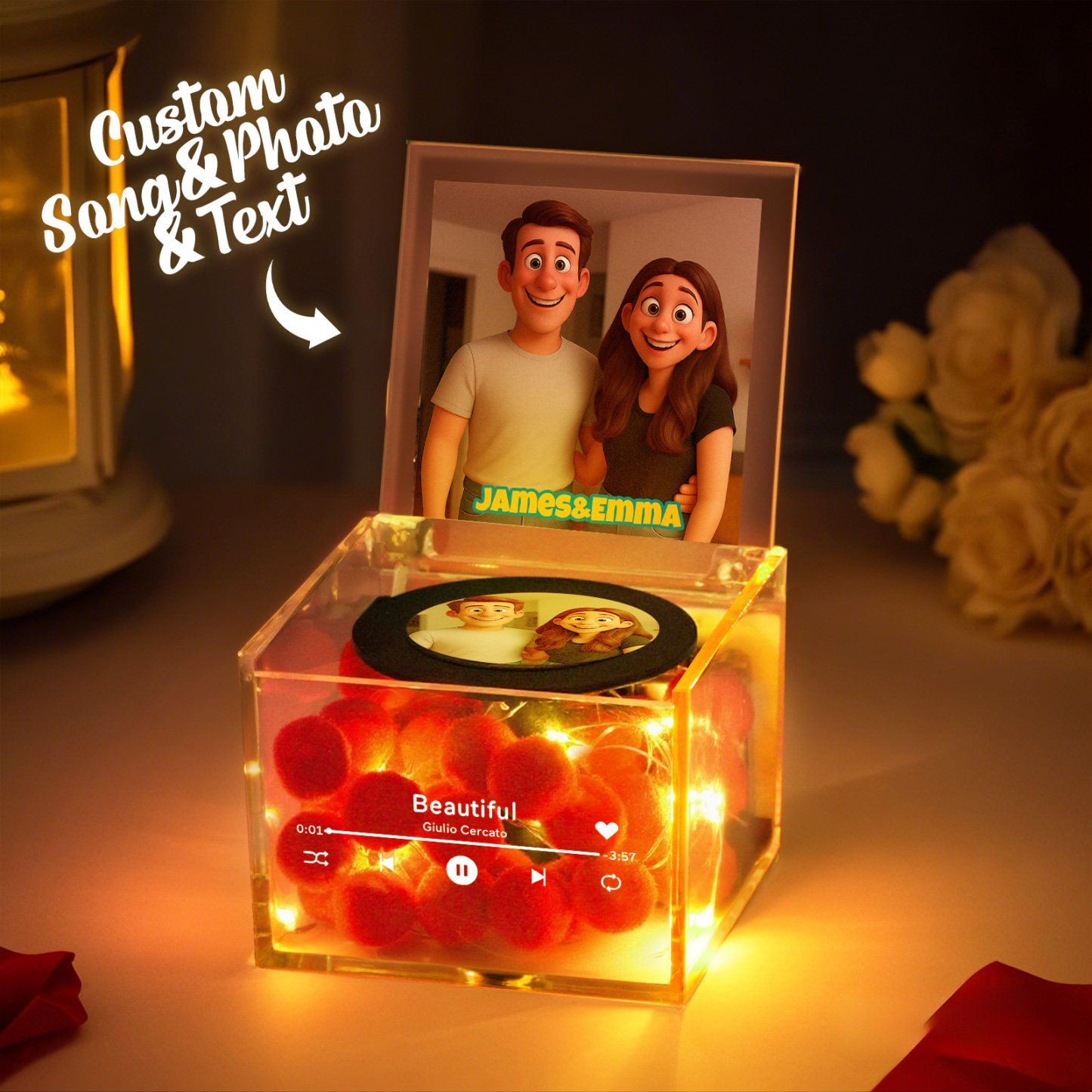Custom Anime Mini Vinyl Record Player Photo Automatic Music Player Personalized Gifr For Boyfriend - MyMoonLampAu