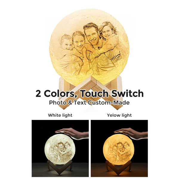 Gifts for Mom - Custom Creative 3D Print and Engraved Mother and Baby Photo Moon Lamp - Touch Two Colors