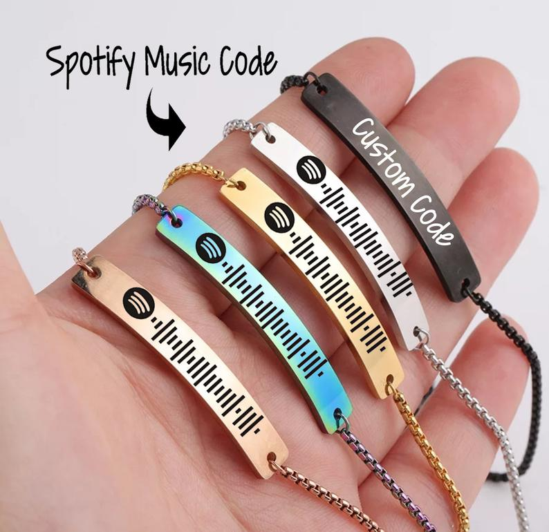 Spotify Code Music Bracelet Stainless Steel Custom Bracelet Silver
