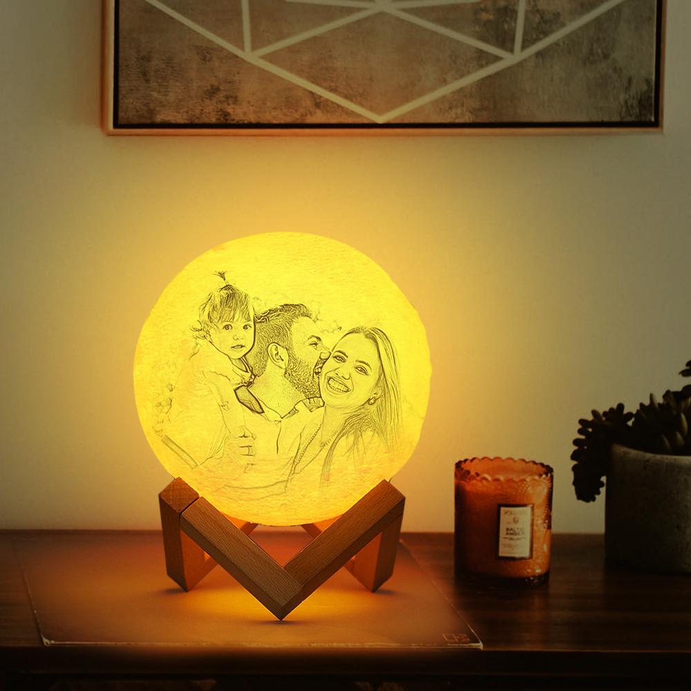 Custom 3D Printing Moon Lamp with Photo of Family - Tap Three Colors - MyMoonLampAu