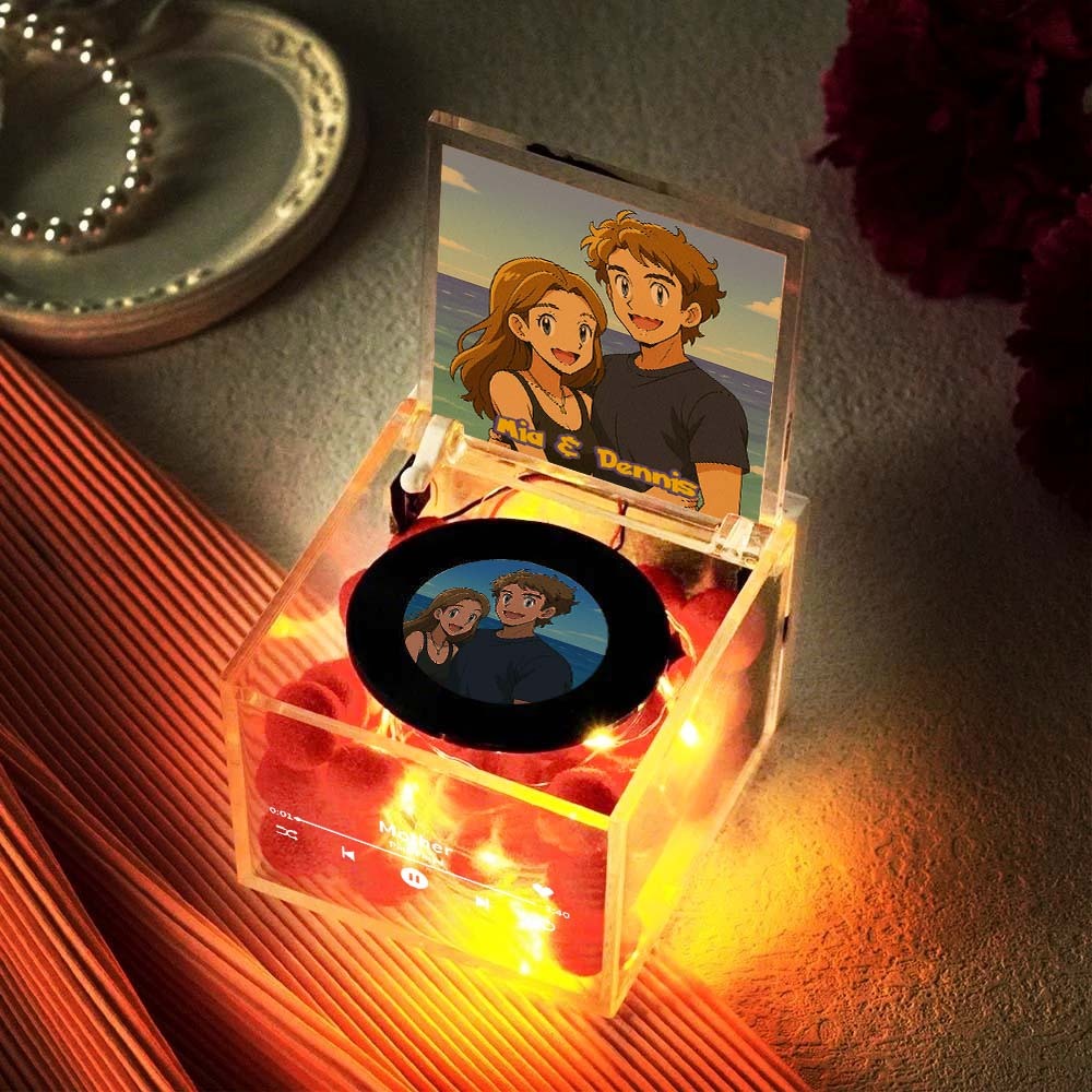 Custom Anime Mini Vinyl Record Player Photo Automatic Music Player Personalized Gifr For Boyfriend - MyMoonLampAu
