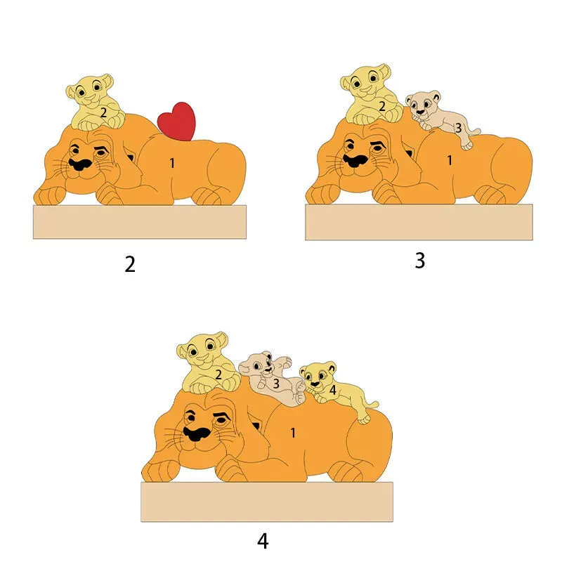 Personalised Wooden Lion Puzzle – Custom Pine Blocks with 2–4 Names