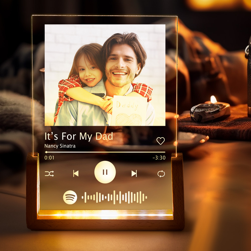 Personalized Photo Acrylic Song Plaque Gift for Father Custom Spotify Plaque Night Light Lamp with Spotify Code -