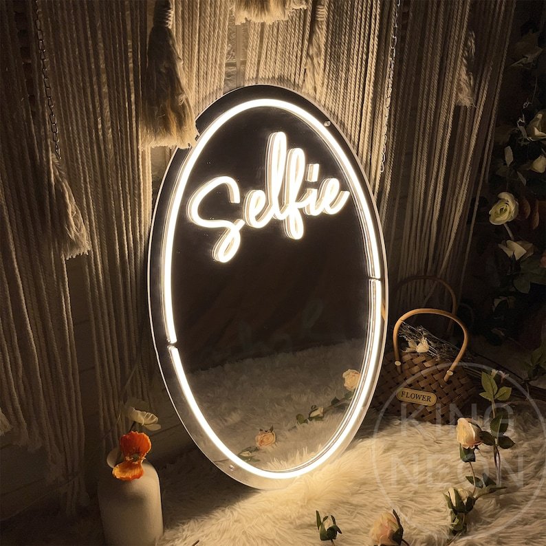 Custom Selfie Mirror Neon Sign: Modern Wall Art Decor