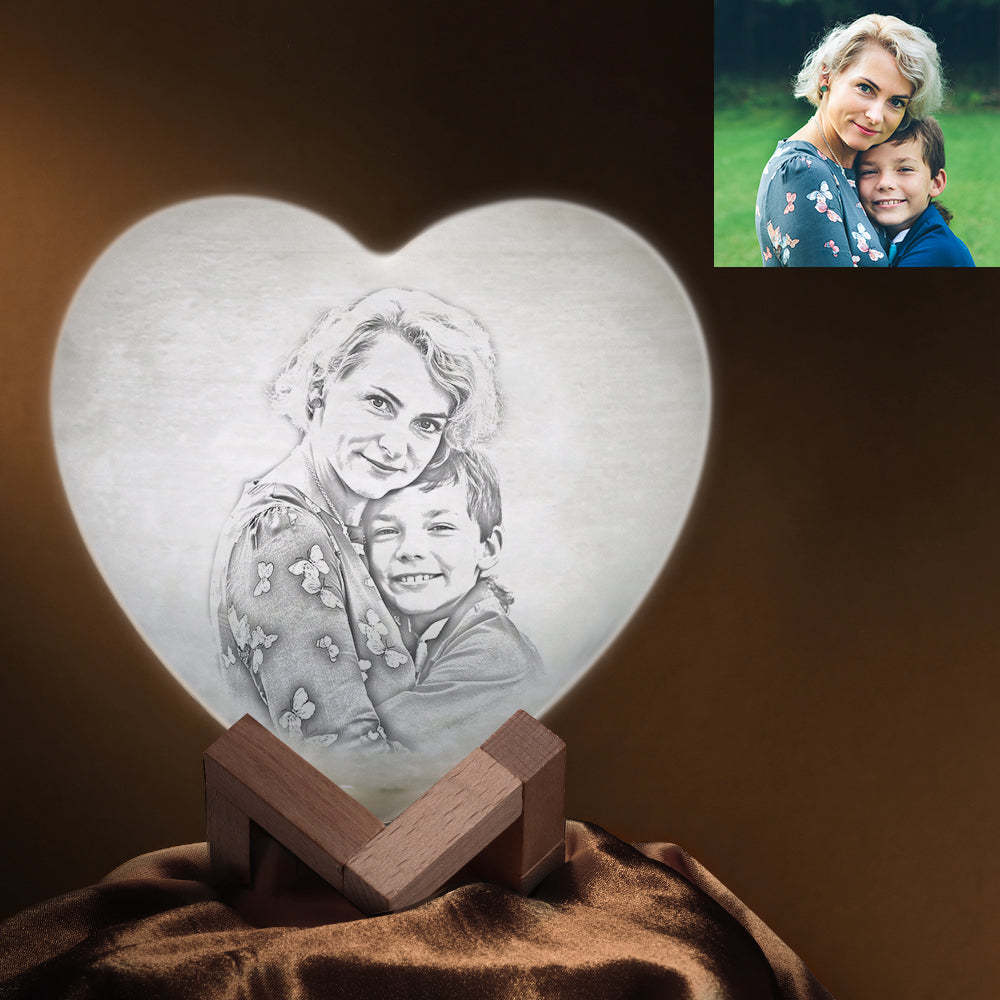 3D Printed Photo Heart Lamp Personalised Night Light For Mom - Touch Three Colors (12-15cm)