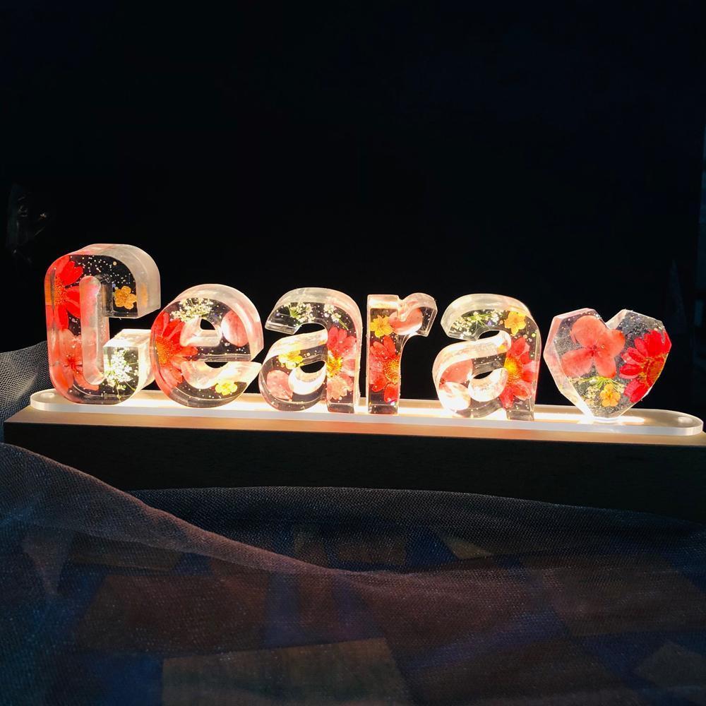 Led Name Lights Personalized Dried Flowers Resin Letter Name Table Lamp Decoration Gift