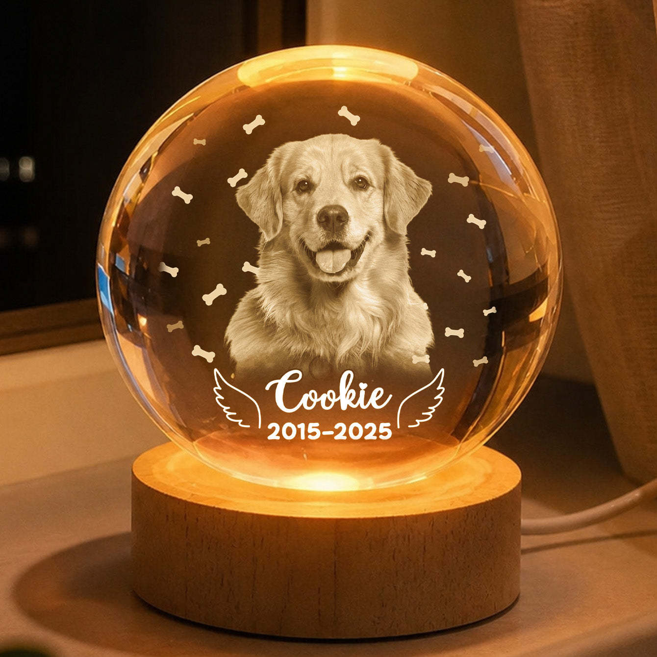 Custom Pet Photo Crystal Ball LED Light, Personalized Memorial Gift for Dog & Cat Lovers, Pet Loss Keepsake Night Light - MyMoonLampAu