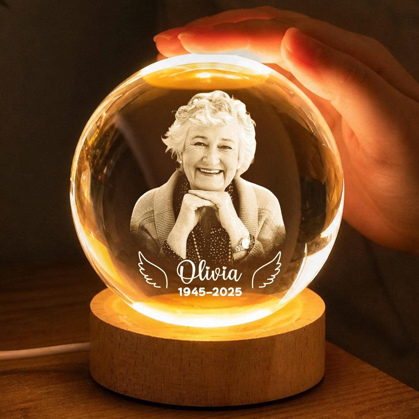 Personalized Angel Wings Crystal Ball LED Night Light, Custom Photo Memorial Gift for Family, Forever Remembered Remembrance Keepsake - MyMoonLampAu
