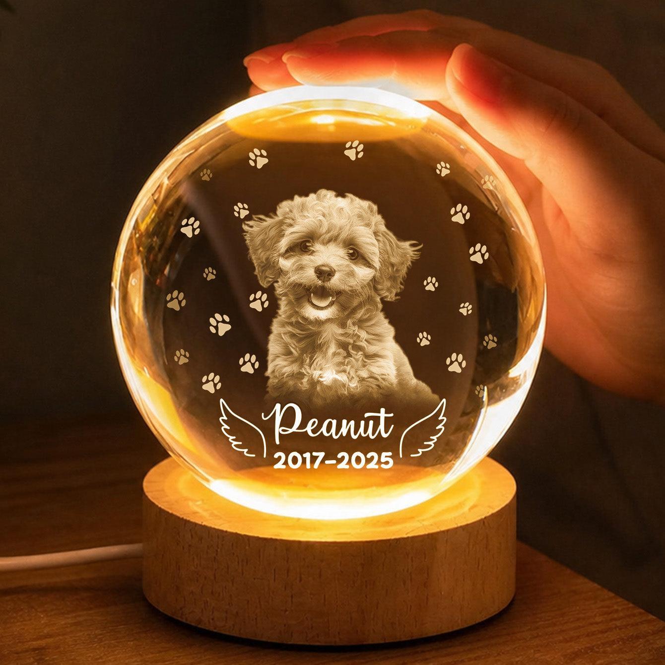 Custom Pet Photo Crystal Ball LED Light, Personalized Memorial Gift for Dog & Cat Lovers, Pet Loss Keepsake Night Light - MyMoonLampAu