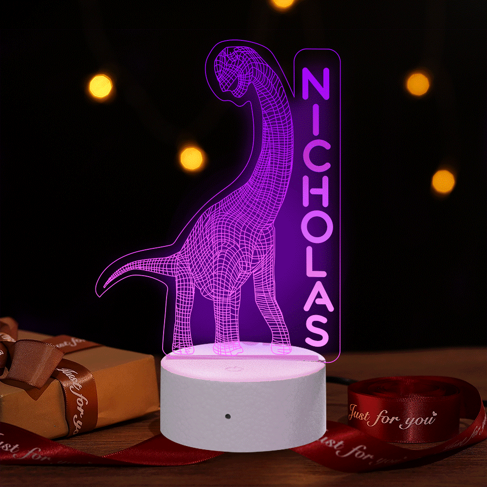 Triceratops Dinosaur Custom Name LED Night Lamp for Kids 7 Colors Optical Illusion Lamp
