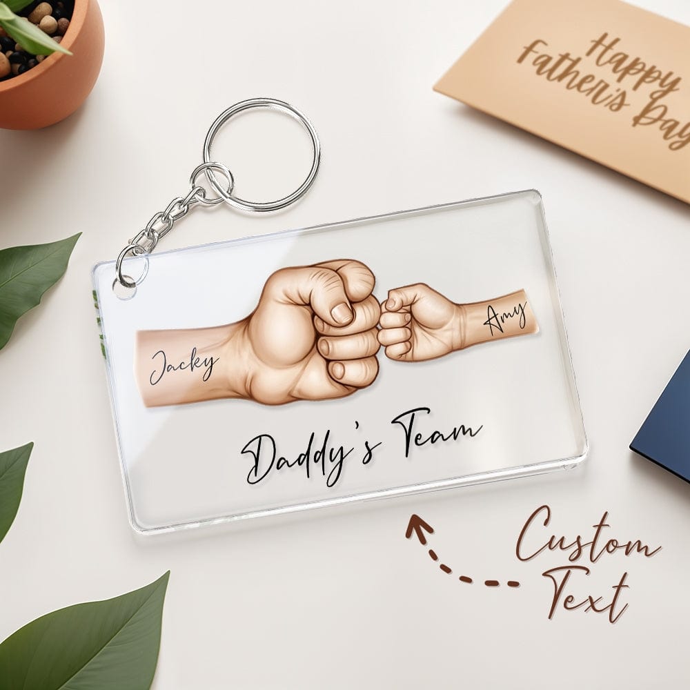 Personalised Acrylic Keychain Custom Daddy's Team Fist Bump Keychain Father's Day Gift for Dad for Grandpa