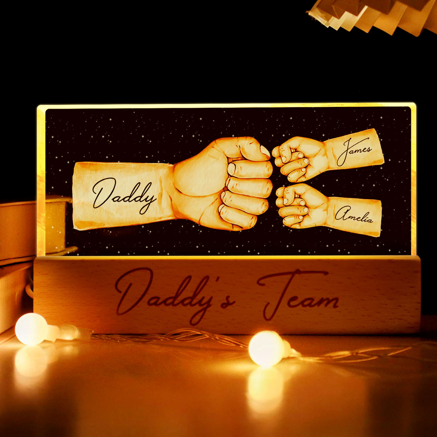 Custom Acrylic LED Night Light Personalized Daddy's Team Fist Bump Father's Day Gift For Dad