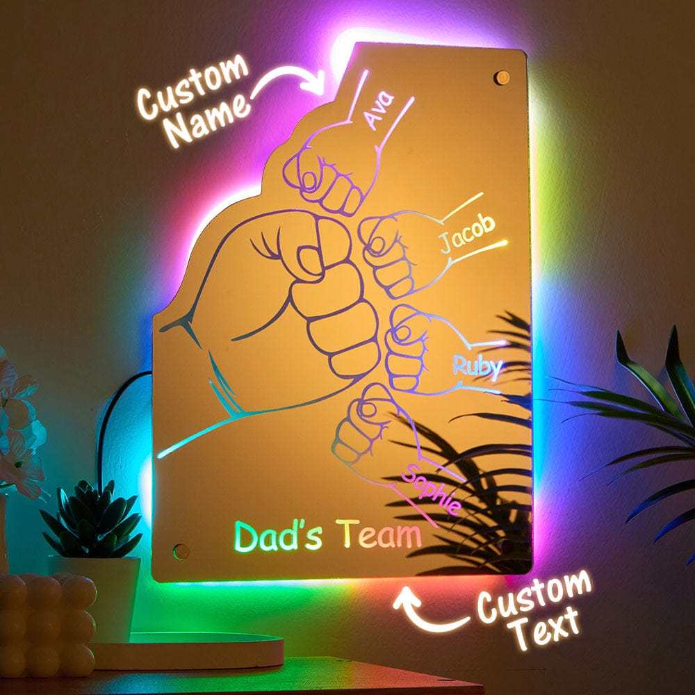 Custom Family Name Mirror Light Personalized Father's Day Fist Mirror Light - MyMoonLampAu