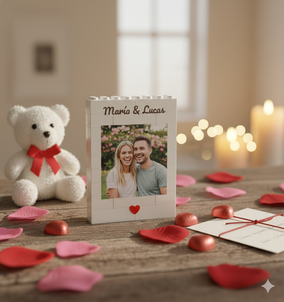 Custom Photo Brick Puzzle Frame Build Your Love, A Romantic Couple Gift for Valentines Day & Anniversaries - MyMoonLampAu