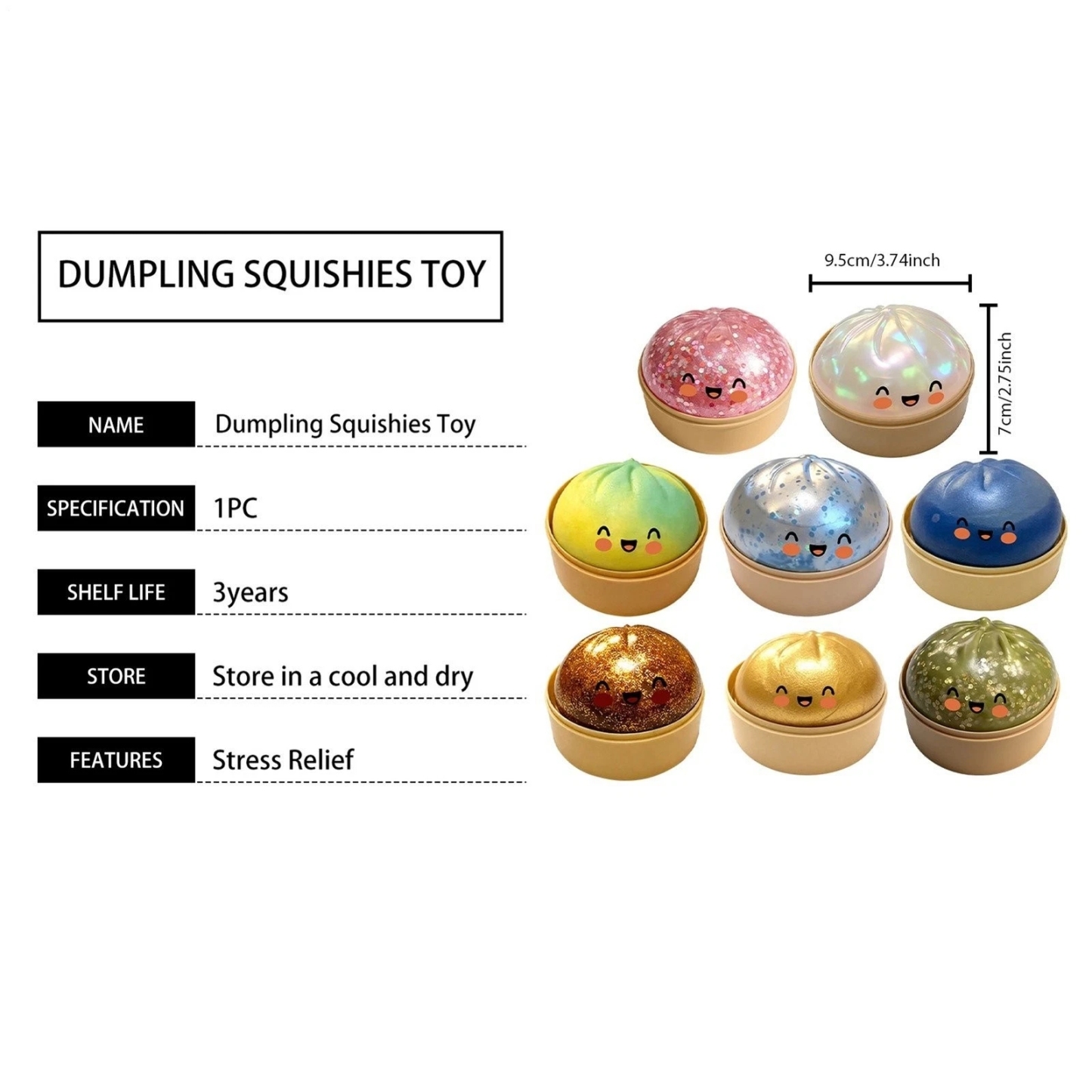 Glitter Dumpling Squishy Toys Steamed Bun Sensory Stress Relief Ball Novelty Desk Soft Squeeze Decompression Gift - MyMoonLampAu