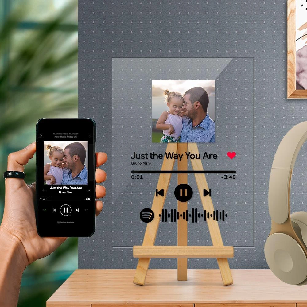 Spotify Acrylic Glass Scannable Spotify Code Custom Music Song Plaque Frame Spotify Album Cover with Code(4.7IN X 6.3IN)