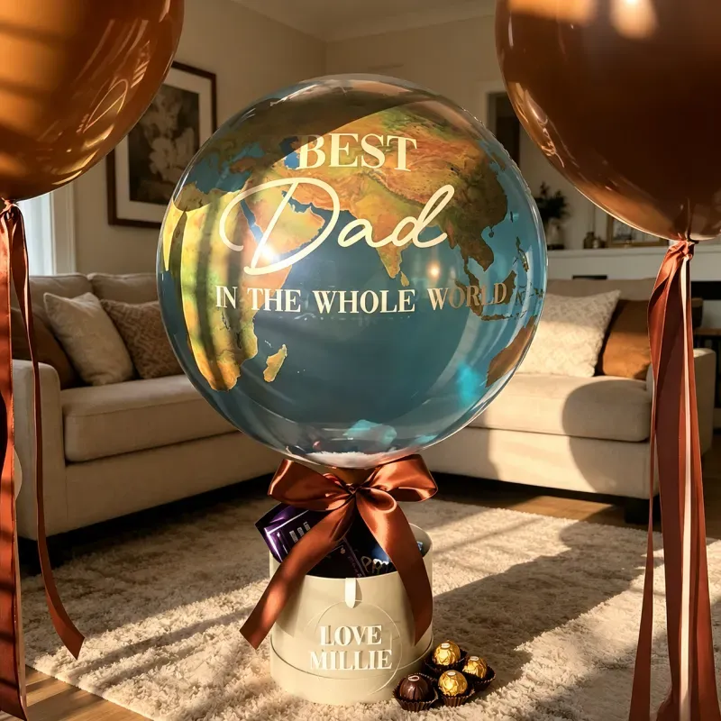 Best Dad In The Whole World Balloon Personalized Earth-Shaped Balloon Set Father's Day Gift for Dad or for Grandpa