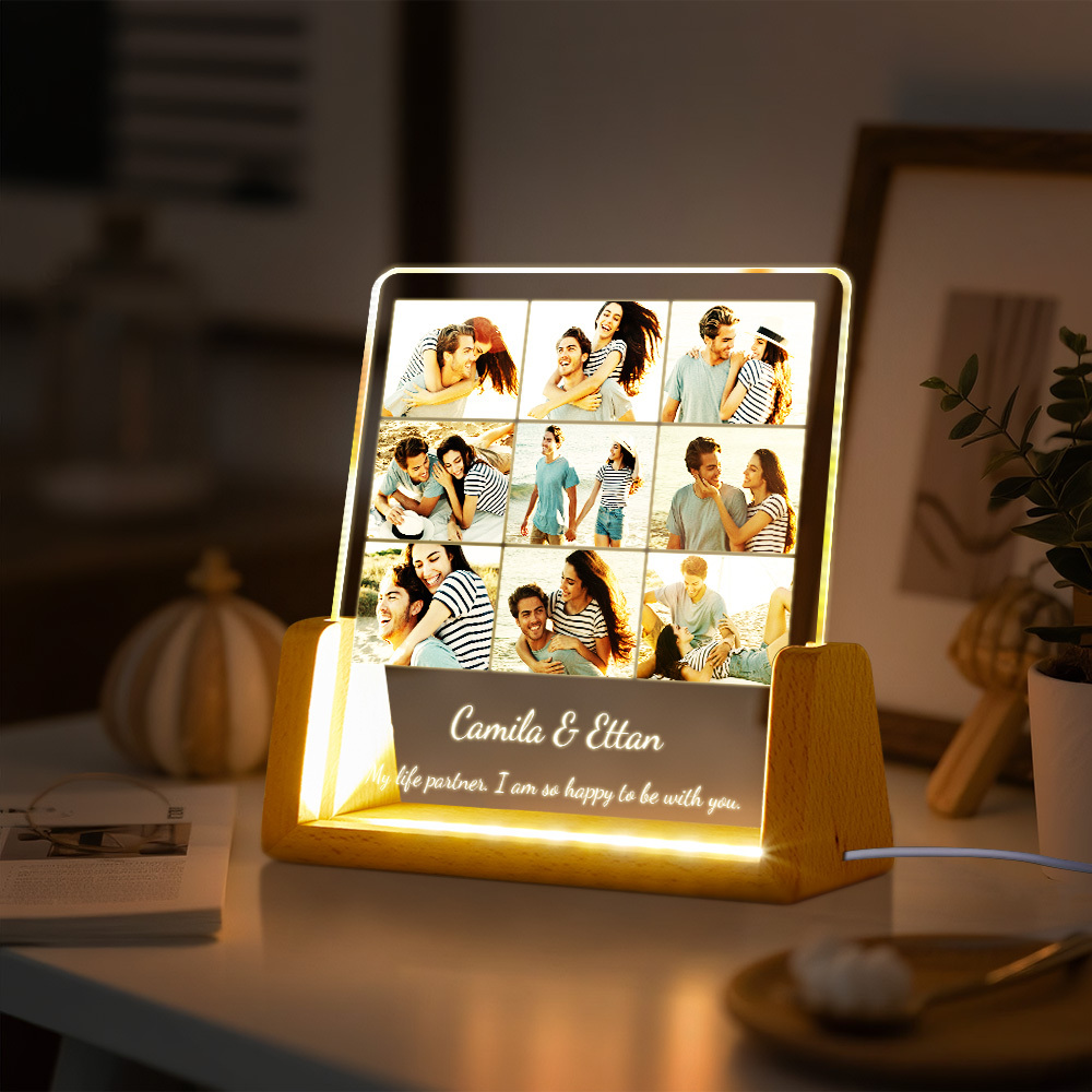Custom Photos Night Light Anniversary Honeymoon Photos Night Light Personalized Desktop Light Gift for Couples - MyMoonLampAu