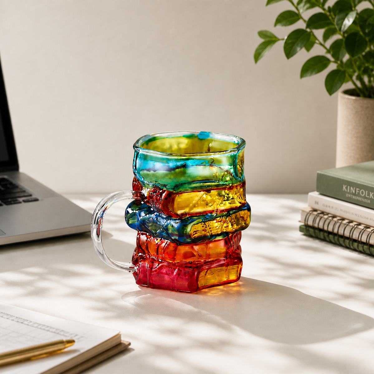 Painted Book Mug – Hand-Painted Borosilicate Glass Book-Shaped Mug with Handle Coffee Cup - MyMoonLampAu