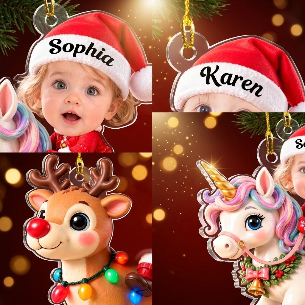 Personalized Christmas Ornament for Kids – Custom Name Reindeer Ride Decor with LED Lights - MyMoonLampAu