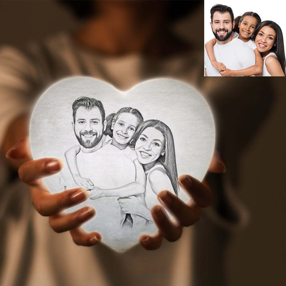 3D Printed Photo Heart Lamp Personalised Night Light For Family - Remote Control 16 Colors (12-15cm)