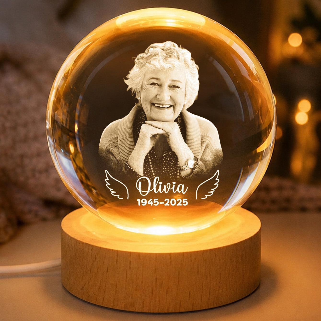 Personalized Angel Wings Crystal Ball LED Night Light, Custom Photo Memorial Gift for Family, Forever Remembered Remembrance Keepsake - MyMoonLampAu
