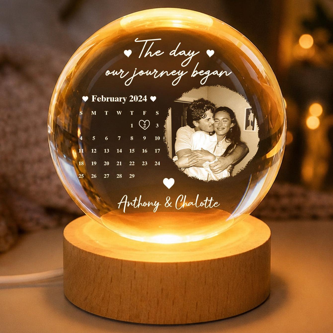 Custom Photo Our Journey Began Calendar Night Light - Personalized Crystal Ball LED Night Light - Sweet Love For Couple, Wife, Husband - MyMoonLampAu