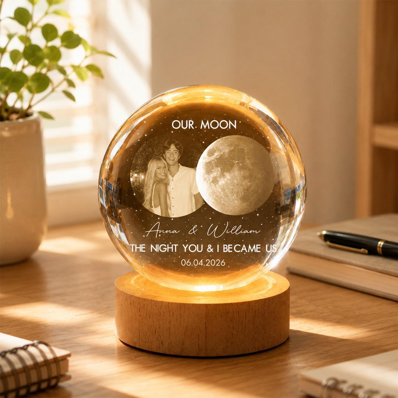 Custom Photo Moon Crystal Sphere Gift For Lovers - Romantic LED Night Light For Bedroom Decor - MyMoonLampAu