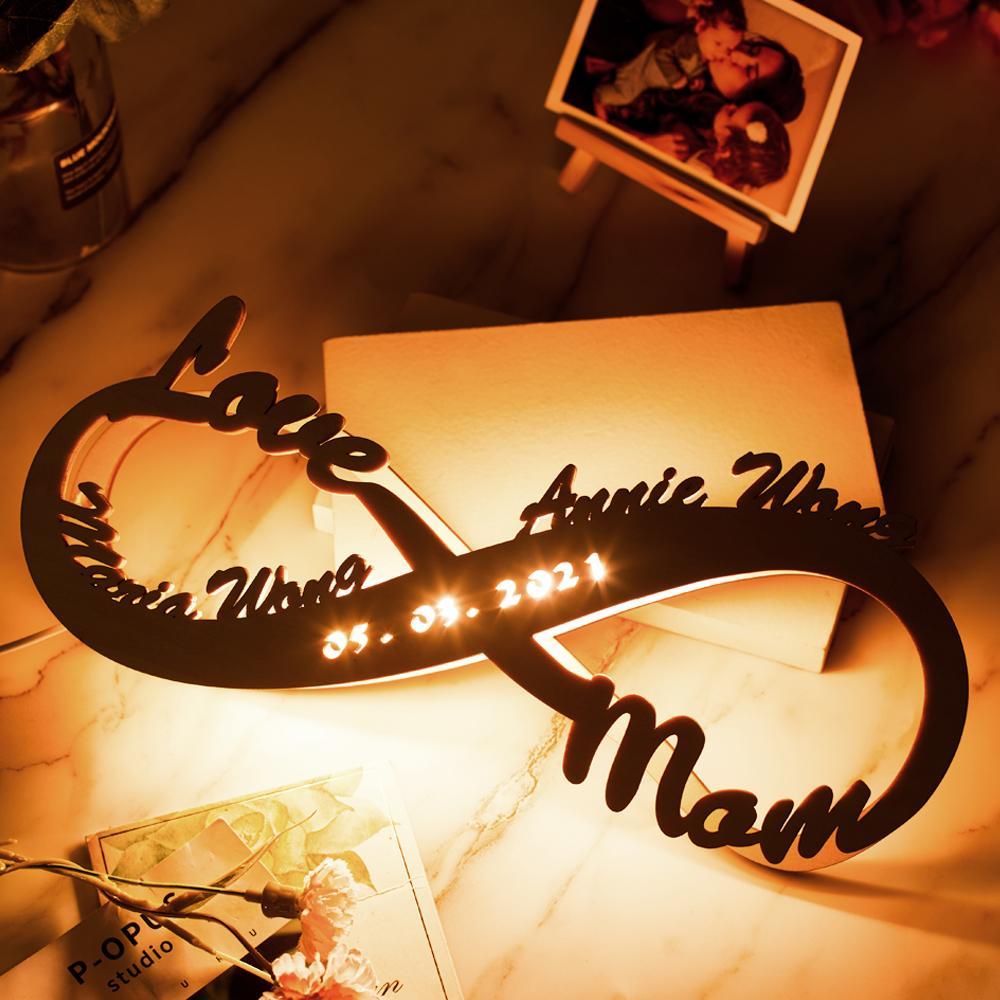 Custom Name Sign Lamp Engraved Wood Nightlight Personalised Name Light Infinity Gift for Mom