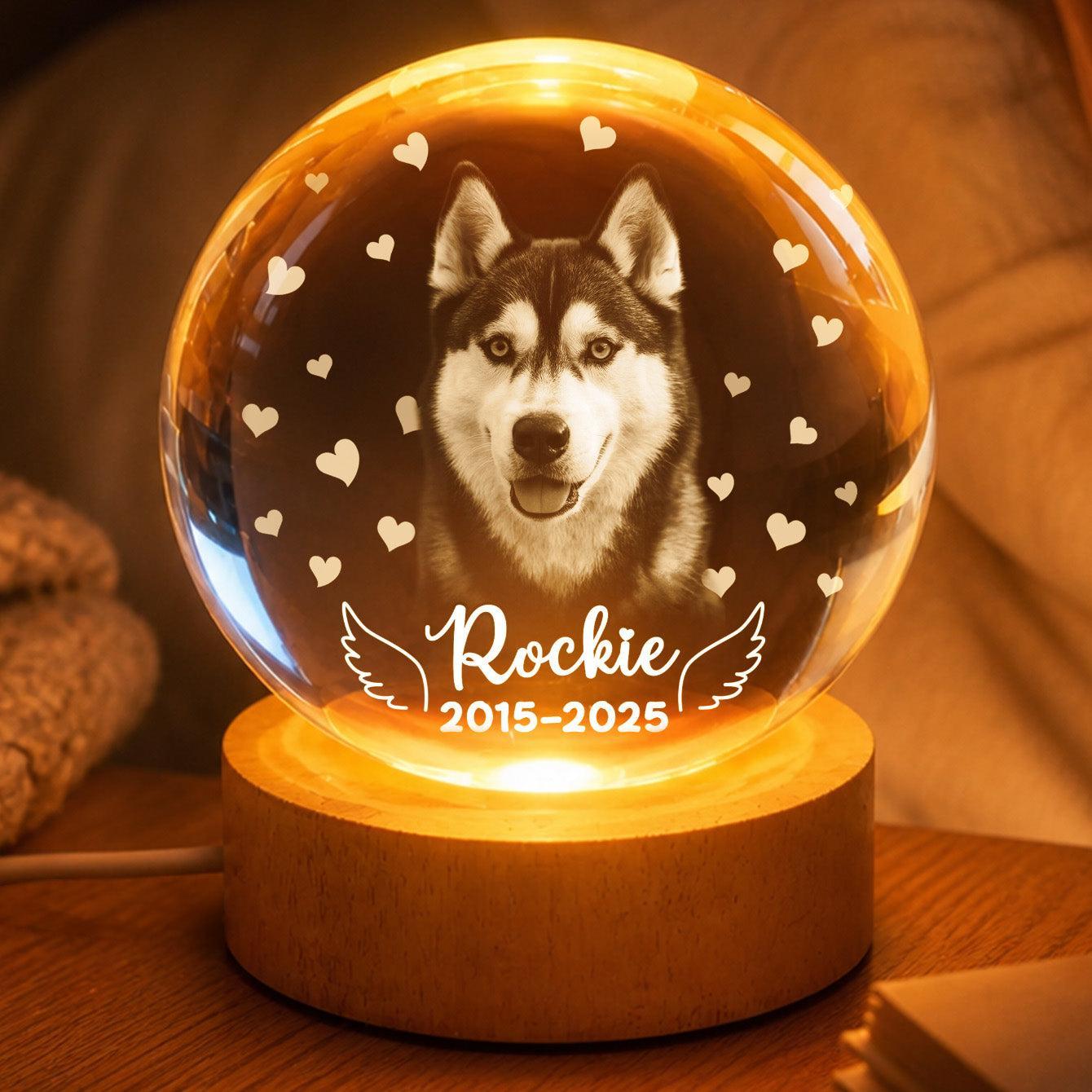Custom Pet Photo Crystal Ball LED Light, Personalized Memorial Gift for Dog & Cat Lovers, Pet Loss Keepsake Night Light - MyMoonLampAu