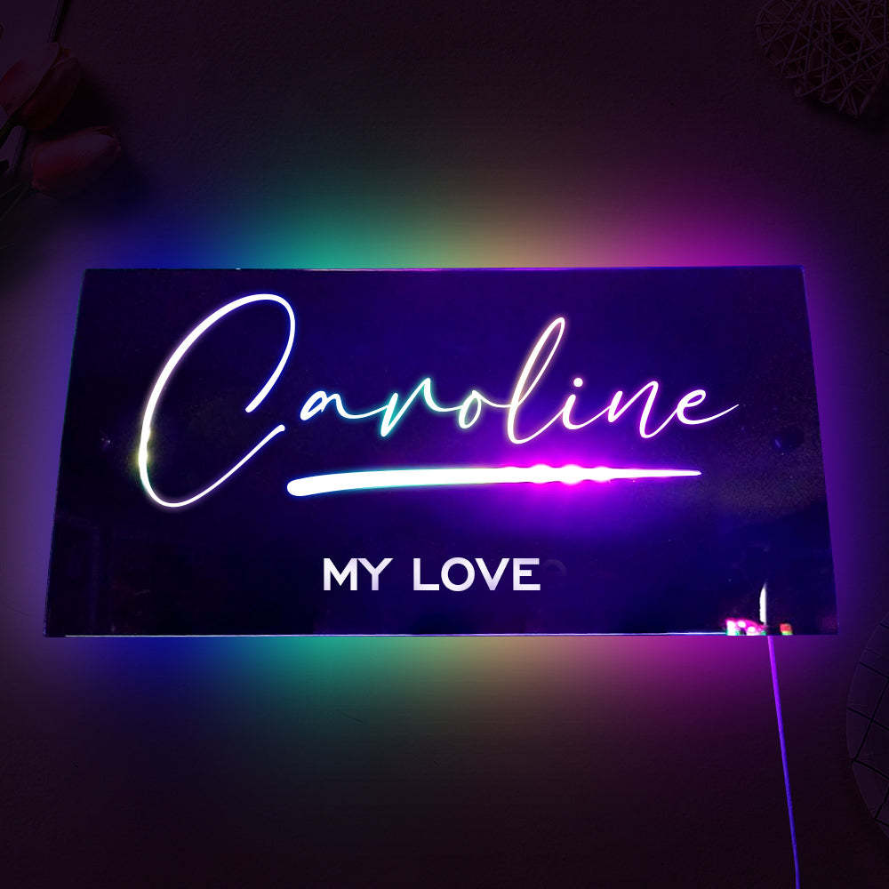 Personalised Name Mirror Sign Custom LED illuminated Light-Up Bedroom Sign Romantic Presents For Valentine's Day - mymoonlampau