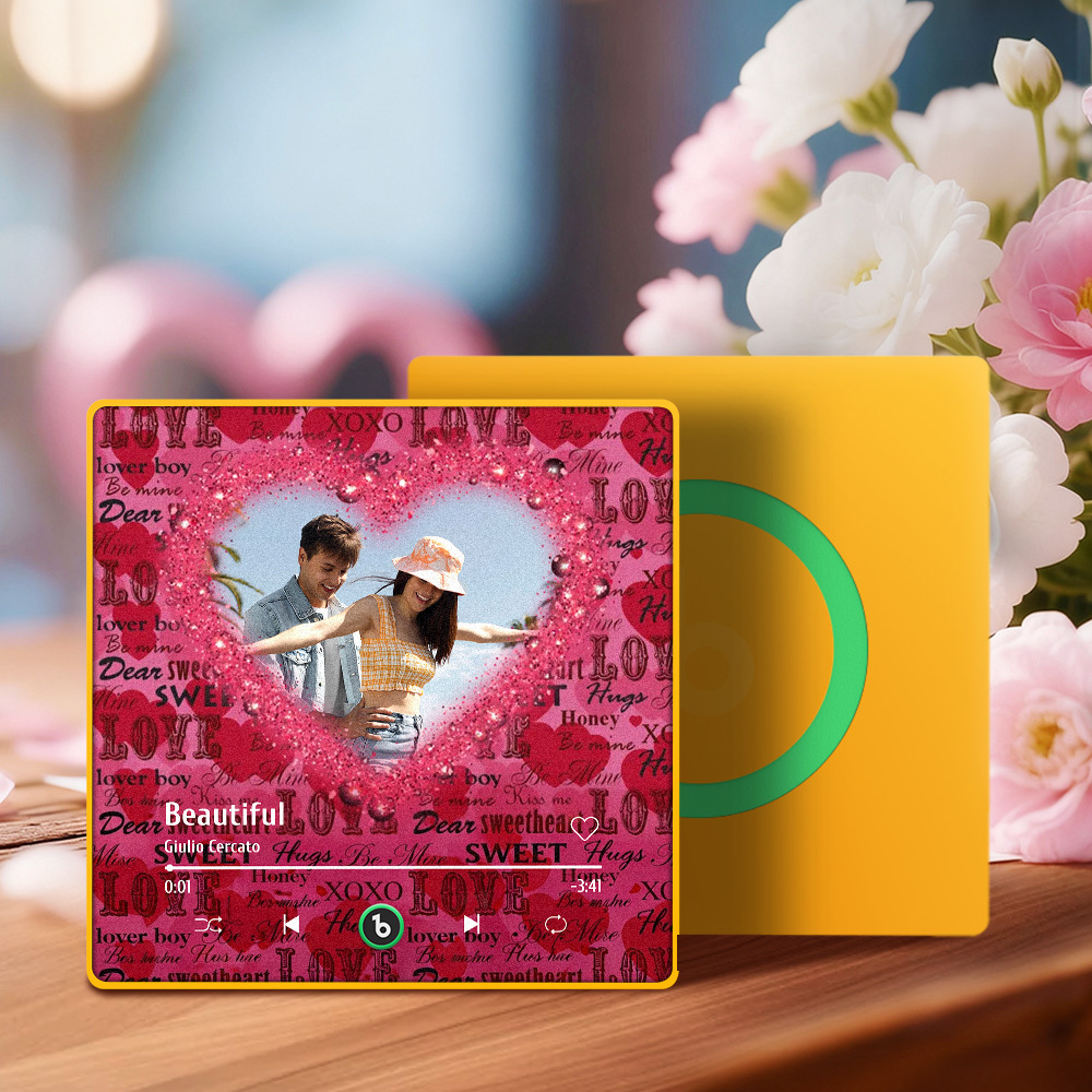 Valentine's Day Custom Photos Heart Glitter Love Music Fridge Magnet Personalized Music Magnet Gift for Her - MyMoonLampAu