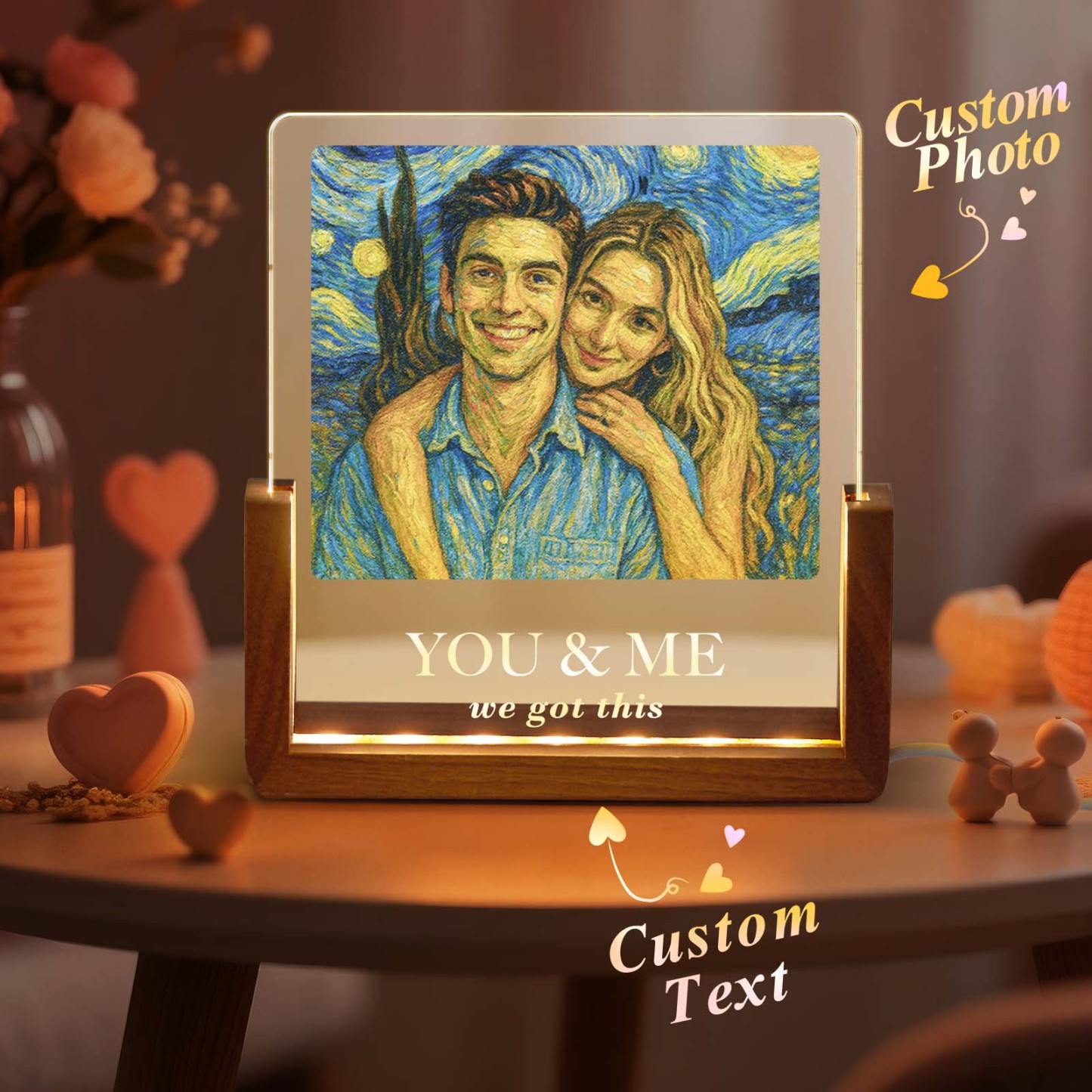 Valentine's Gifts Personalized Photos Style of Van Gogh Cutsom Text Acrylic Led Night Light Gift for Couple - MyMoonLampAu