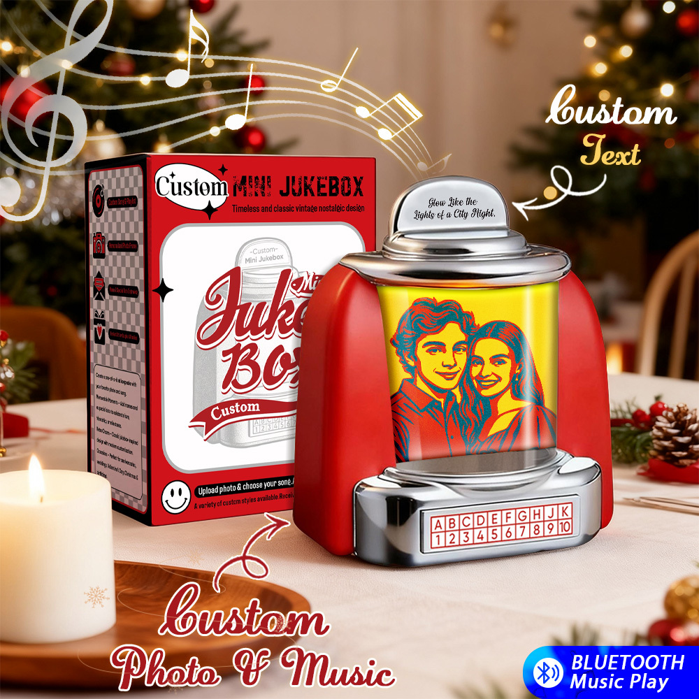 Custom Mini Jukebox Retro Speaker - Personalized Pixar Style Photo & 2 Songs Mini Player with Radio | Vintage Tabletop Home Decor Nostalgic Gift - MyMoonLampAu