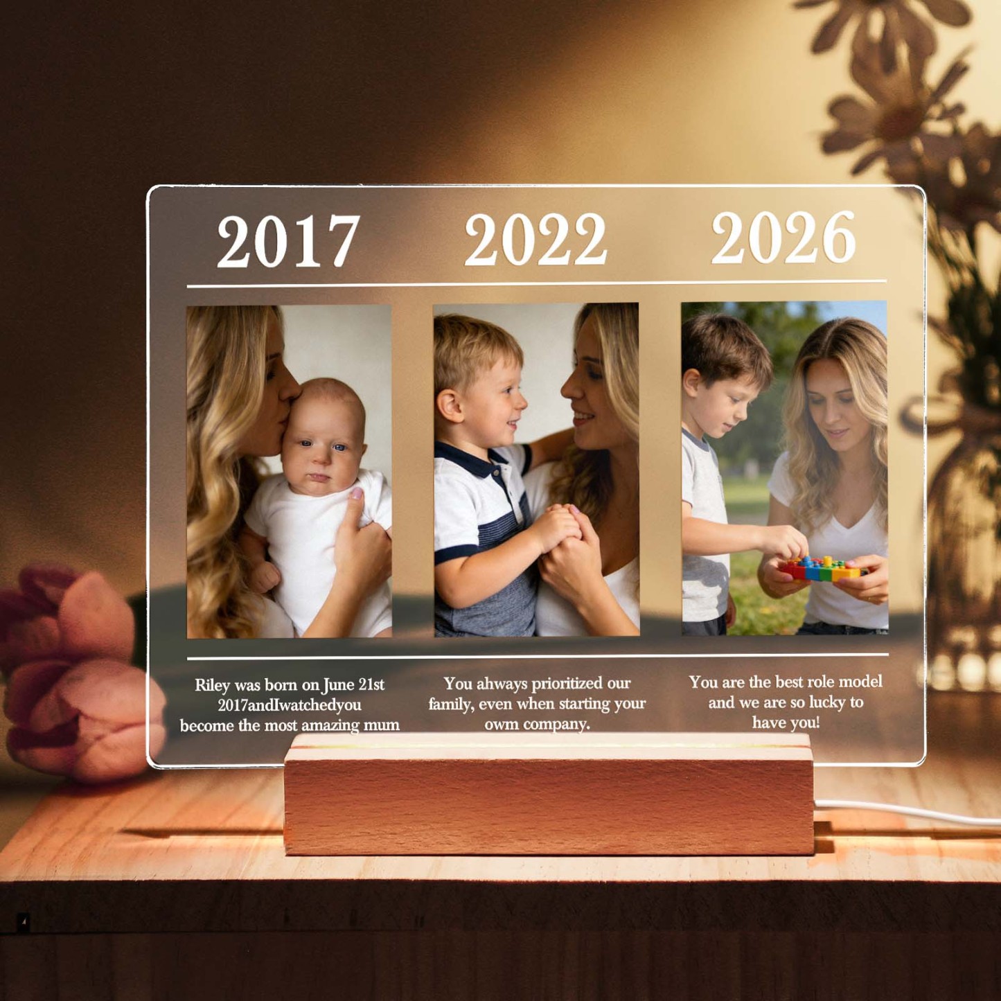 Custom Photo Timeline Acrylic Night Light Personalized Photo & Text LED Lamp Gift for Mother's Day - MyMoonLampAu