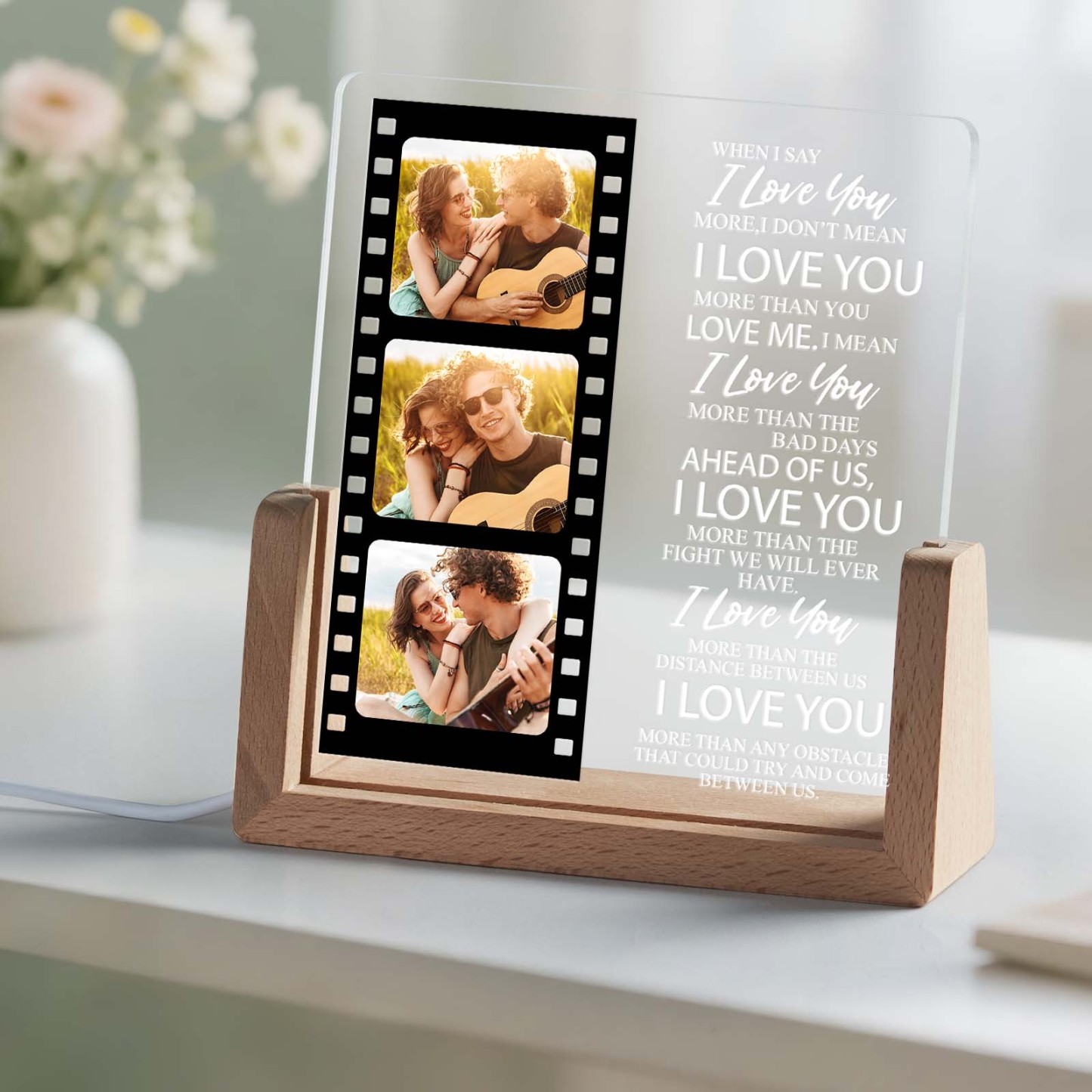 Valentine's Gifts Personalized Photos Style of Van Gogh Cutsom Text Acrylic Led Night Light Gift for Couple - MyMoonLampAu
