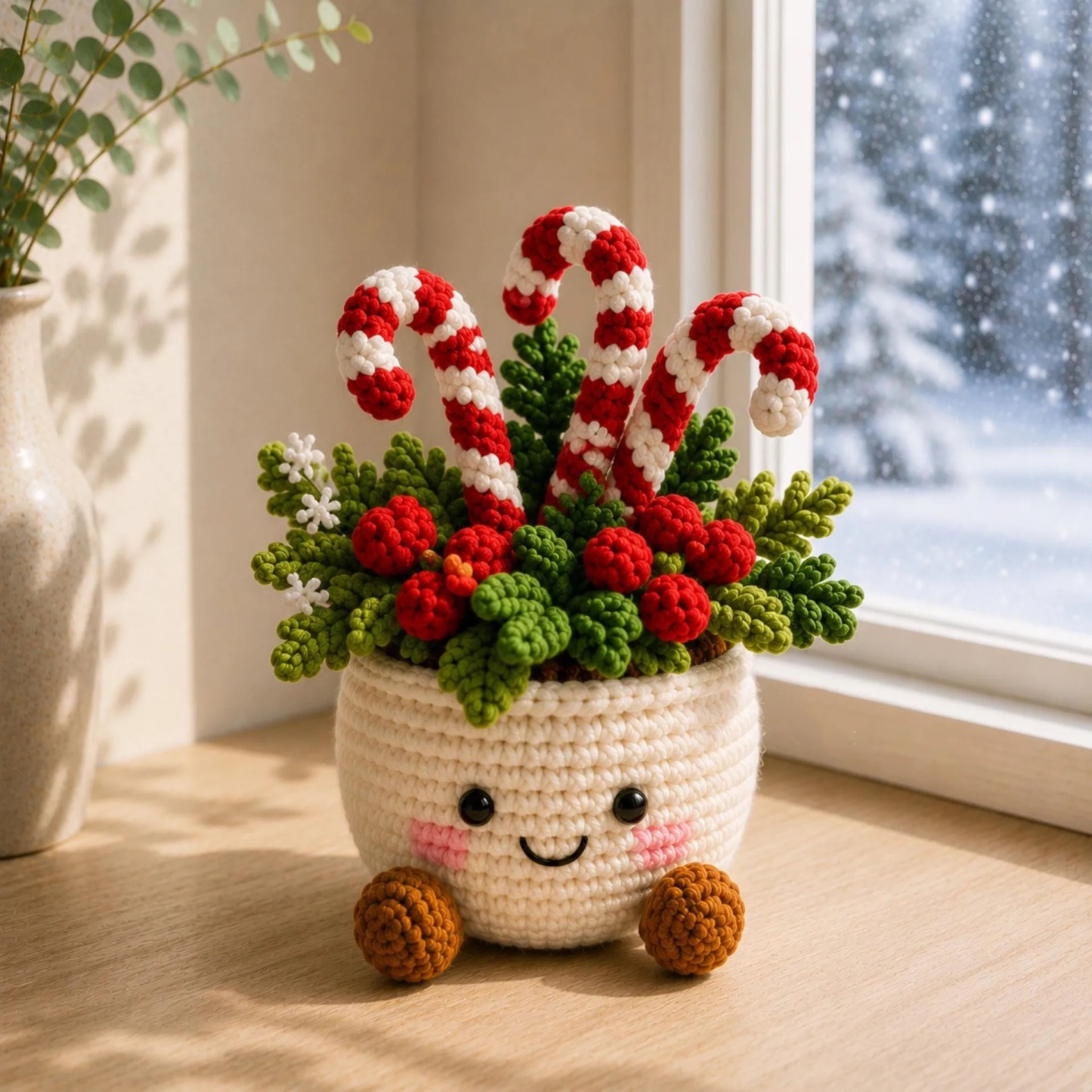Handmade Crochet Christmas Potted Plant Decor – Festive Desk Ornament Gift for Home, Office & Holiday Parties - MyMoonLampAu