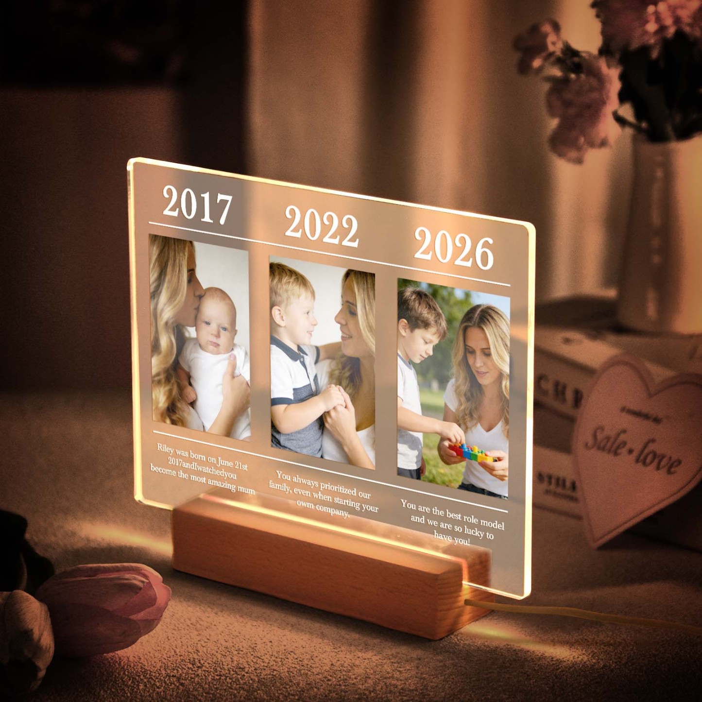 Custom Photo Timeline Acrylic Night Light Personalized Photo & Text LED Lamp Gift for Mother's Day - MyMoonLampAu