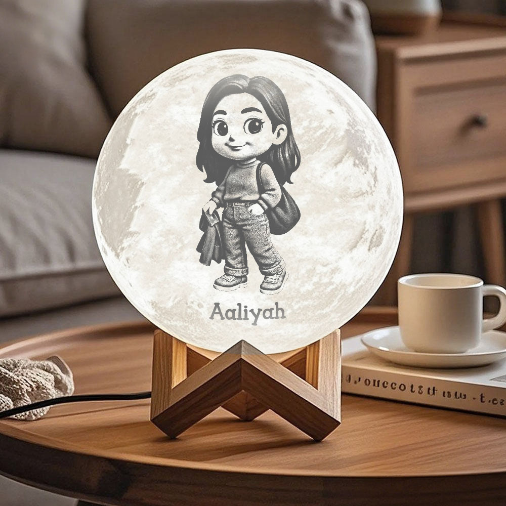 Personalised 3D Photo Moon Lamp & With Your Text- Touch 3 Colour Anime Effect - MyMoonLampAu