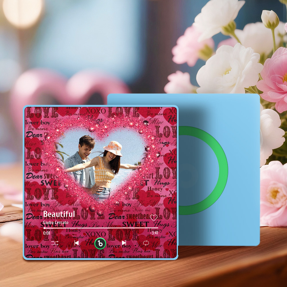 Valentine's Day Custom Photos Heart Glitter Love Music Fridge Magnet Personalized Music Magnet Gift for Her - MyMoonLampAu