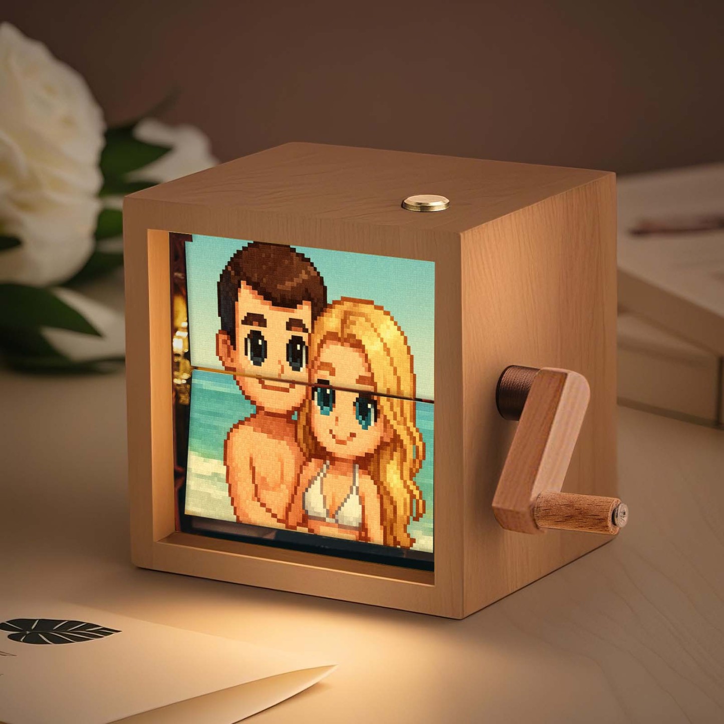 Custom Anime Hand-Crank Flipbook Box Mechanical Hand-cranked Photo Album with Light Walnut Baby Photo Cube Frame Creative Gift - MyMoonLampAu