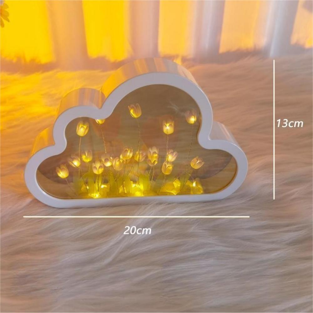 DIY Cloud Tulip Mirror Night Light Simulation Flower Bedroom Sleeping Table Lamp - mymoonlampau