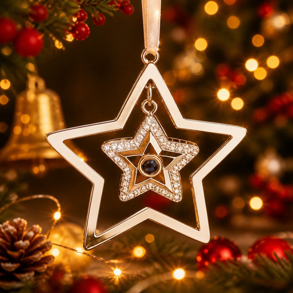Custom Projection Photo Star Decoration, Christmas Tree Star Ornament, Christmas Photo Ornament, Baby's First Christmas Decoration for Gift Giving - MyMoonLampAu