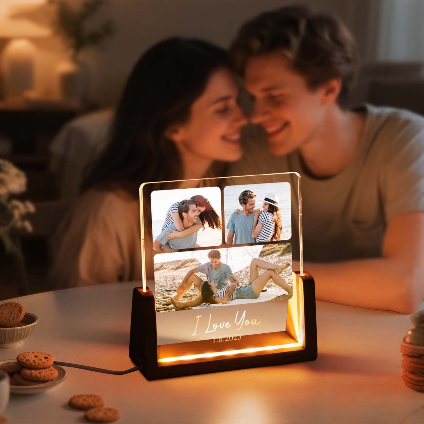 Personalized LED Acrylic Night Light Custom Photos and Text to Preserve Precious Memories for Couples - MyMoonLampAu