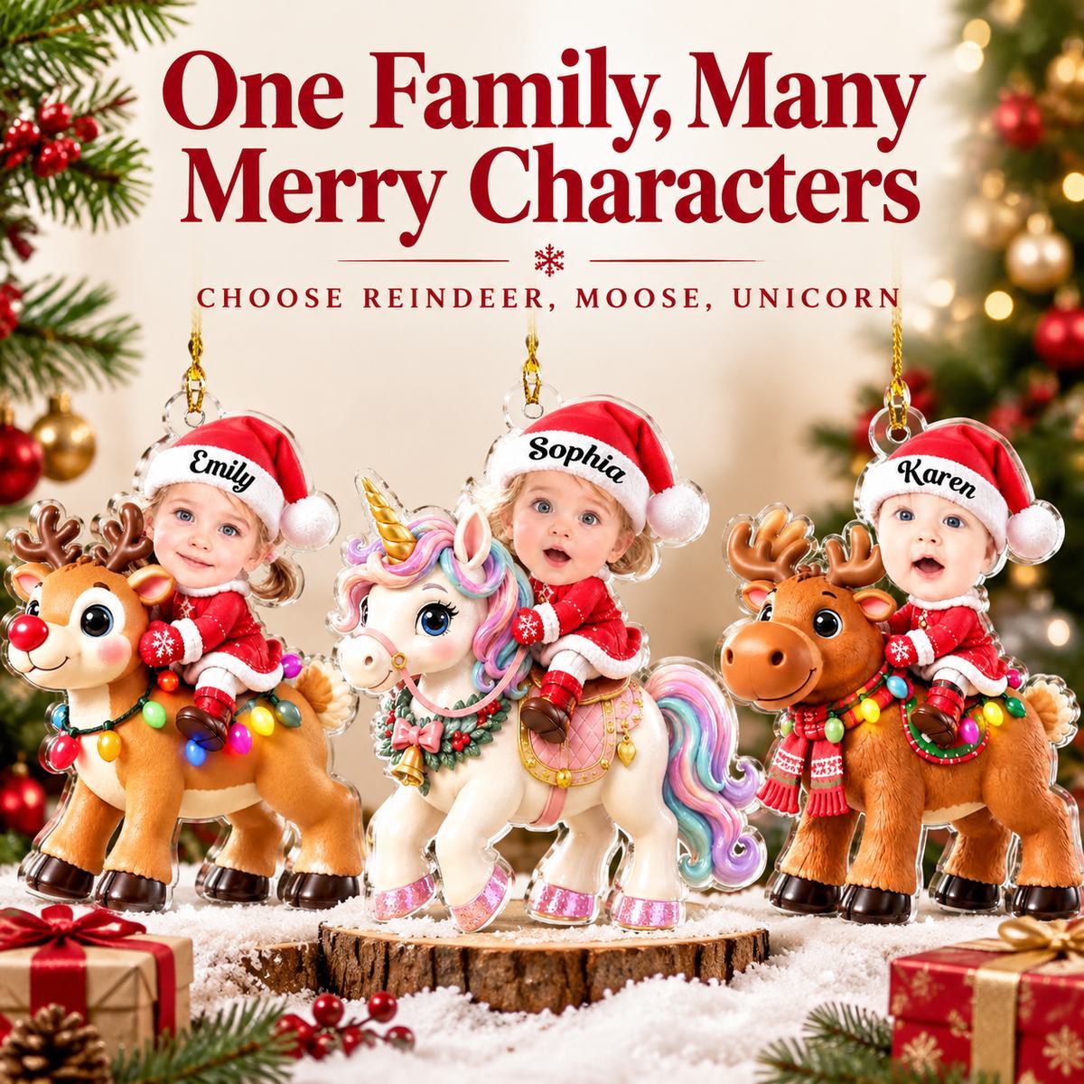 Personalized Christmas Ornament for Kids – Custom Name Reindeer Ride Decor with LED Lights - MyMoonLampAu