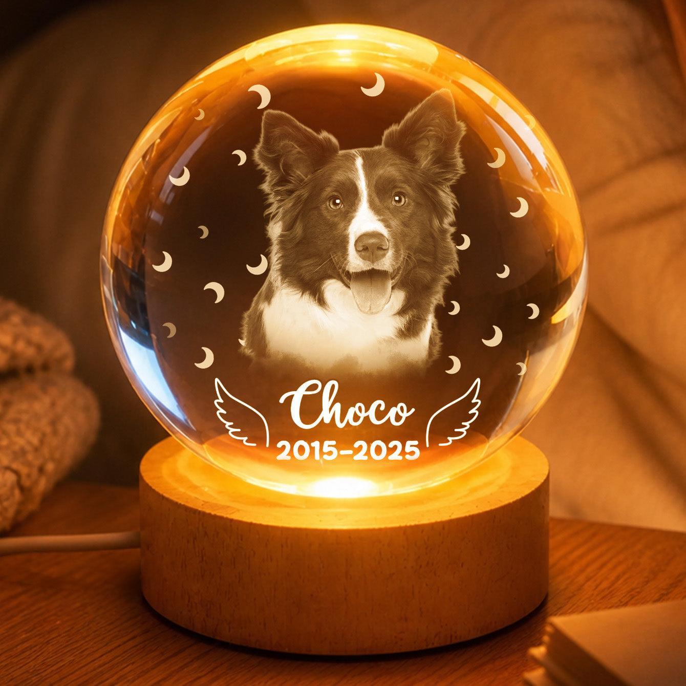 Custom Pet Photo Crystal Ball LED Light, Personalized Memorial Gift for Dog & Cat Lovers, Pet Loss Keepsake Night Light - MyMoonLampAu