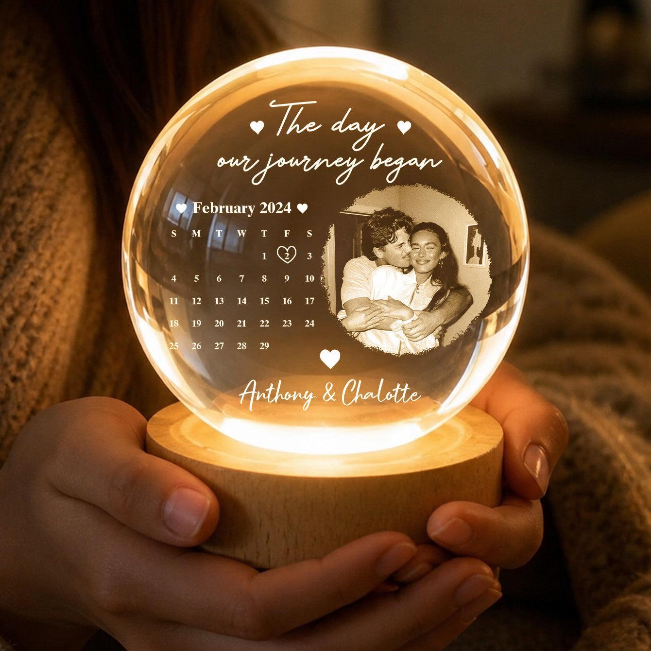Custom Photo Our Journey Began Calendar Night Light - Personalized Crystal Ball LED Night Light - Sweet Love For Couple, Wife, Husband - MyMoonLampAu